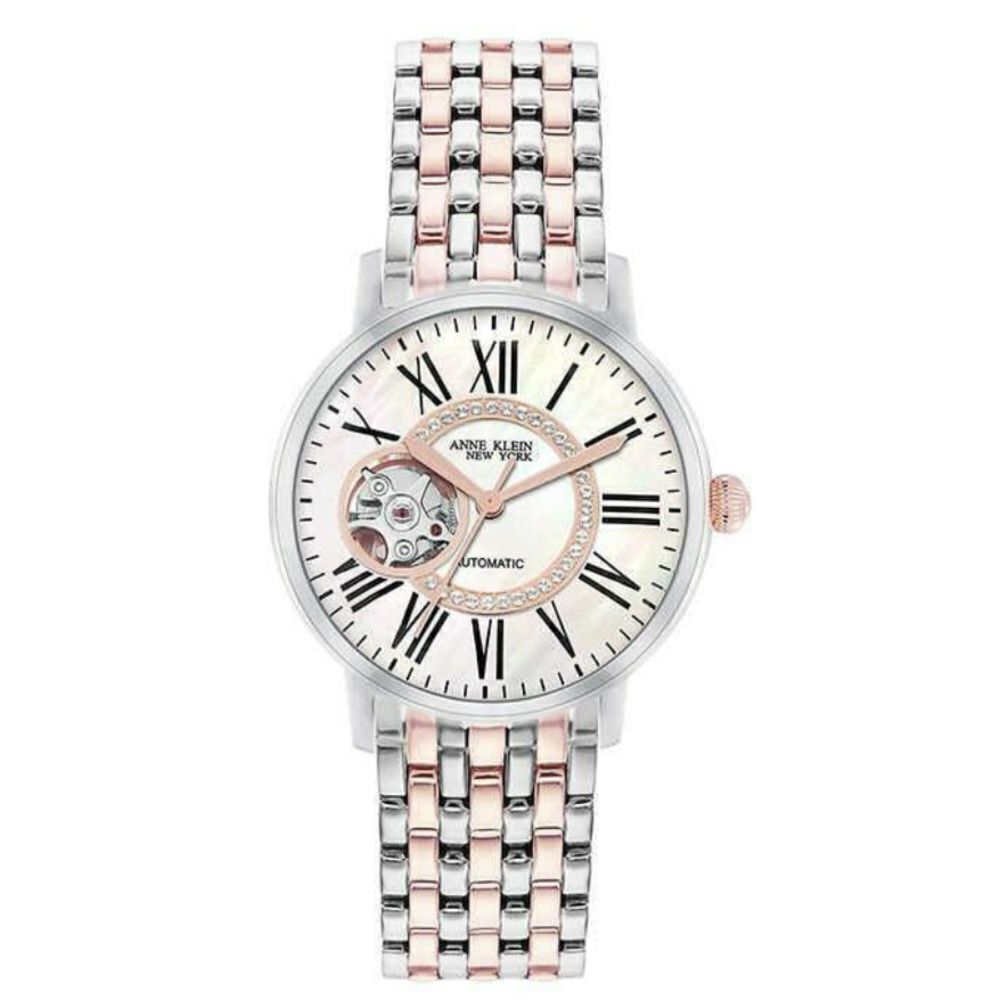Anne Klein 12/2339MPRT Ladies Automatic Crystal Accent Two Tone Watch w/MOP Dial